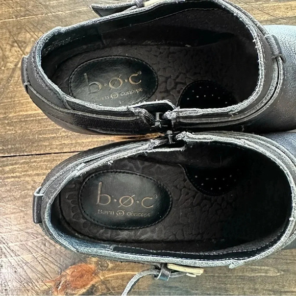 BOC Born Concepts Black Leather Block Heel Zip-Up Ankle Boots Size 9M GUC - Picture 4 of 13